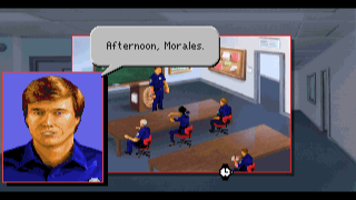 Here is Officer Sonny Bonds running a meeting in Police Quest 3. Action-packed!